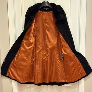 Via Spiga Black Pea Coat with Orange Lining